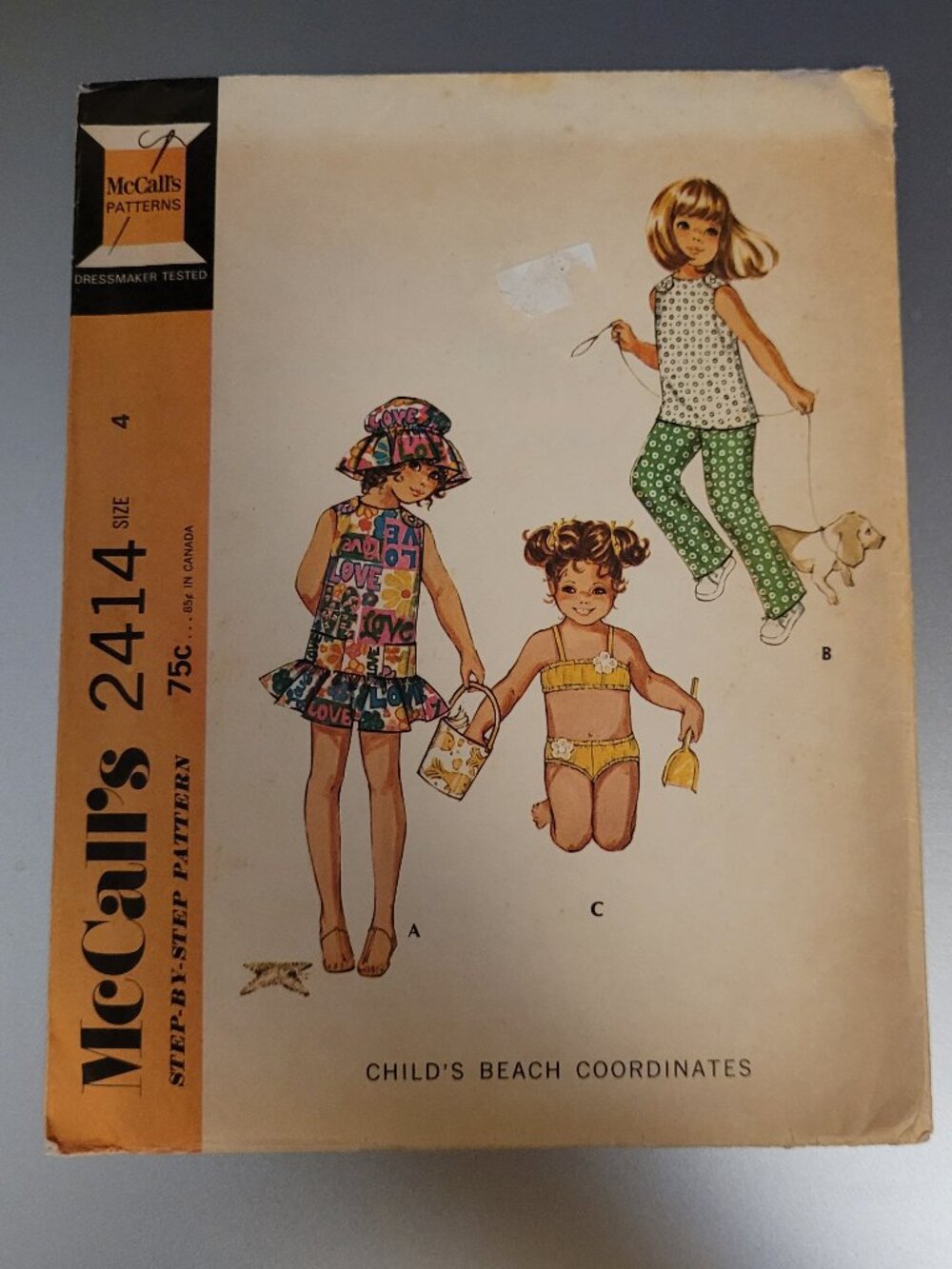 McCalls 2414 Girls Bikini Pants Top Hat and Beach Dress Pattern Size 4